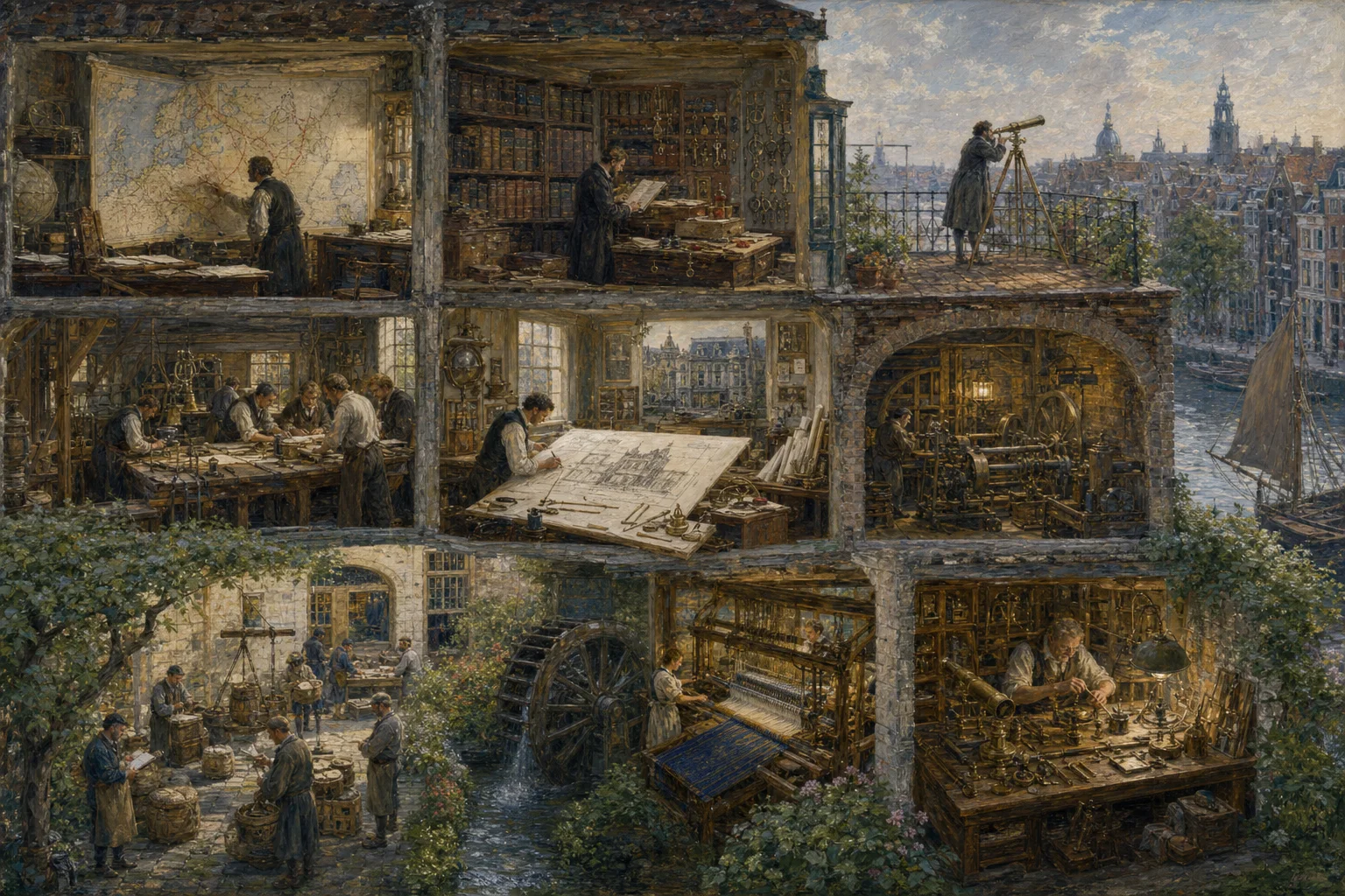Schilderij van het Huis van het Werk — negen ambachtszones